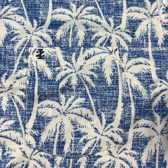 IZOD Saltwater Blue Hawaiian Button Up Shirt Mens XL Short Sleeve Palm Tree - Picture 4 of 8